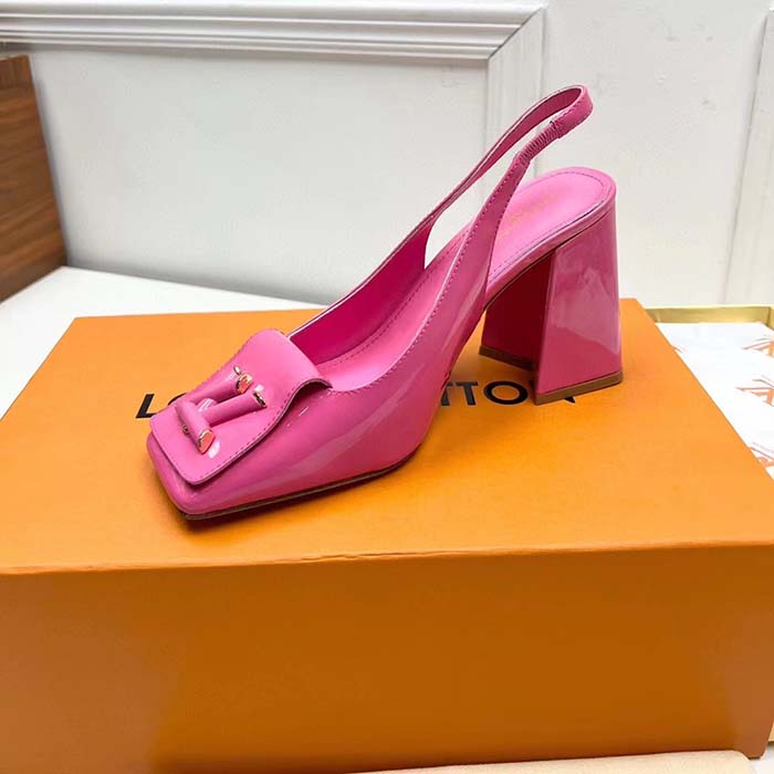 Louis Vuitton LV Women Shake Slingback Pump Pink Patent Calf Leather Lambskin 9.5 Cm Heel