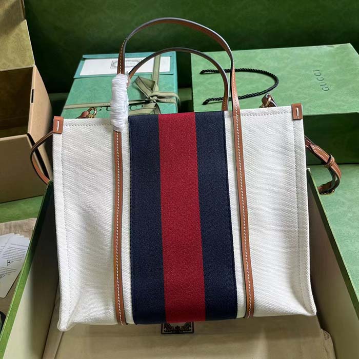 Gucci Women GG Small Interlocking G Tote Bag White Cotton Canvas