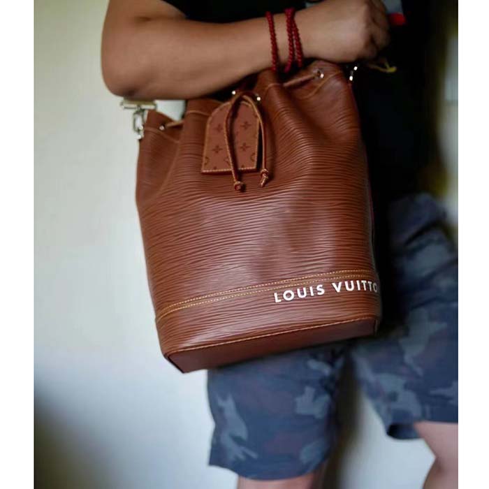 Louis Vuitton LV Unisex Maxi Noé Sling Cognac Calf Leather Drawstring Inside-Hook Closure Double Handle