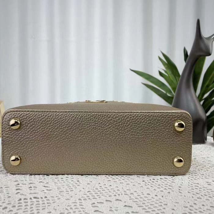 Louis Vuitton LV Women Capucines BB Hand Bag Etain Metallic Gray Taurillon Leather