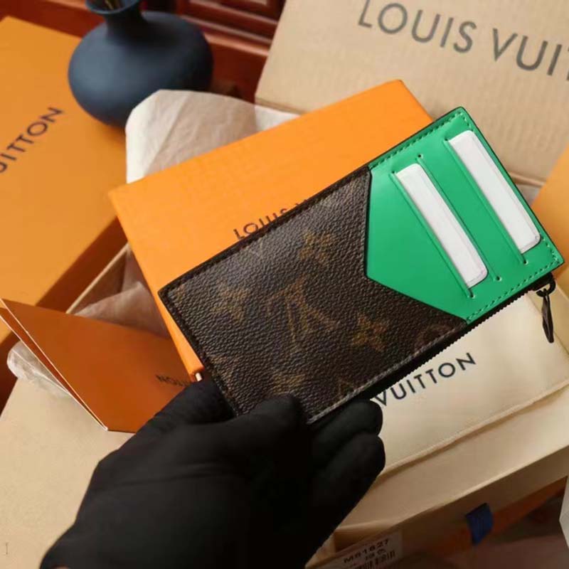 Louis Vuitton LV Unisex Coin Card Holder Monogram Macassar Coated Canvas Green
