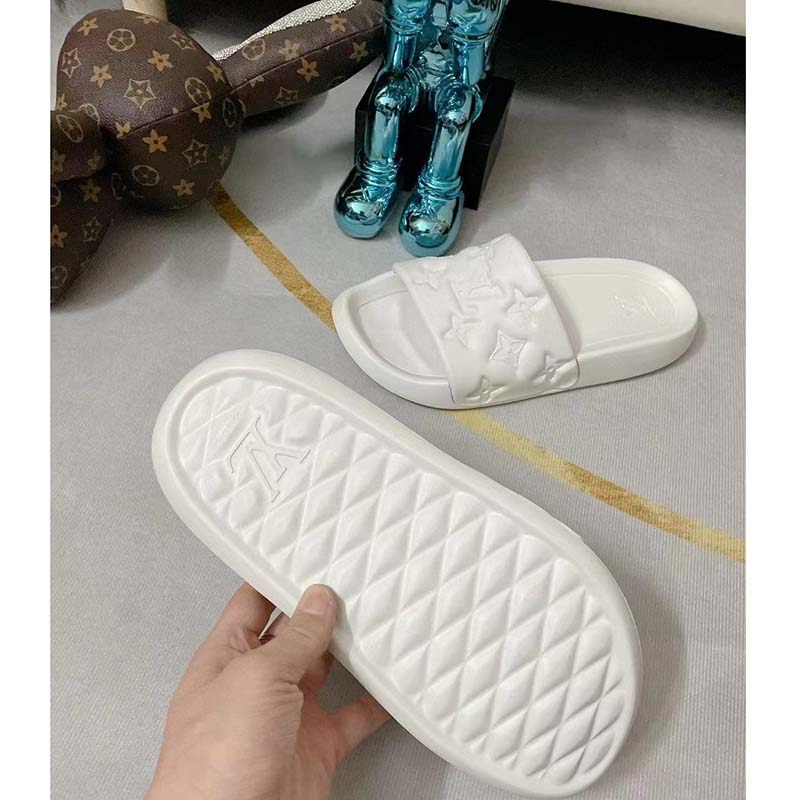 Louis Vuitton LV Unisex Waterfront Mule White Monogram Embossed Rubber Waterproof