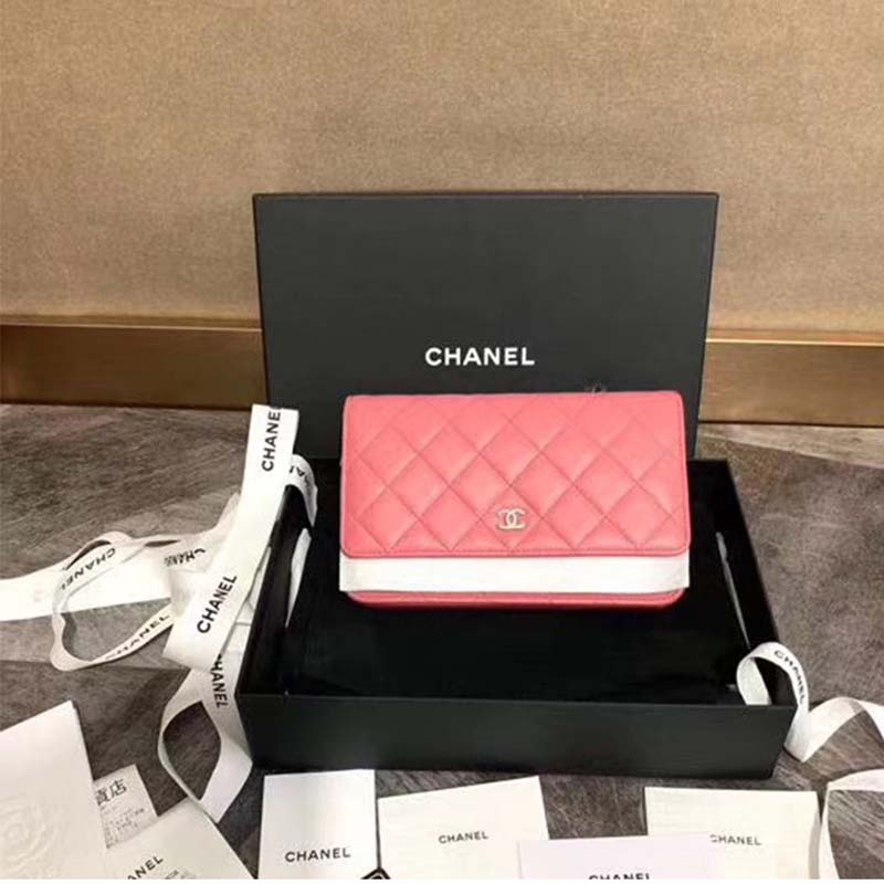 Chanel Women Wallet On Chain Flap Bag in Goatskin Leather-Pink