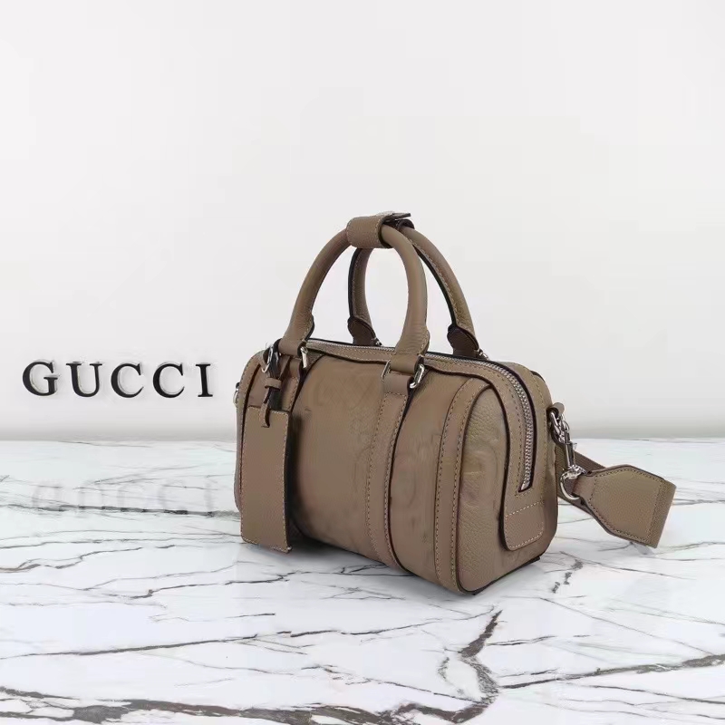 Gucci Unisex Jumbo GG Mini Duffle Bag Taupe Leather Double G Zip Closure