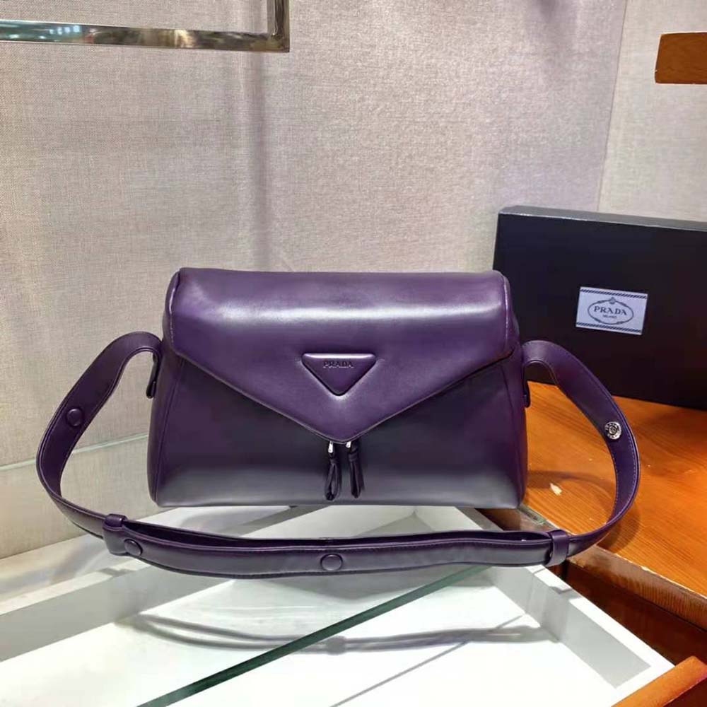 Prada Women Padded Nappa Leather Prada Signaux Bag-Purple