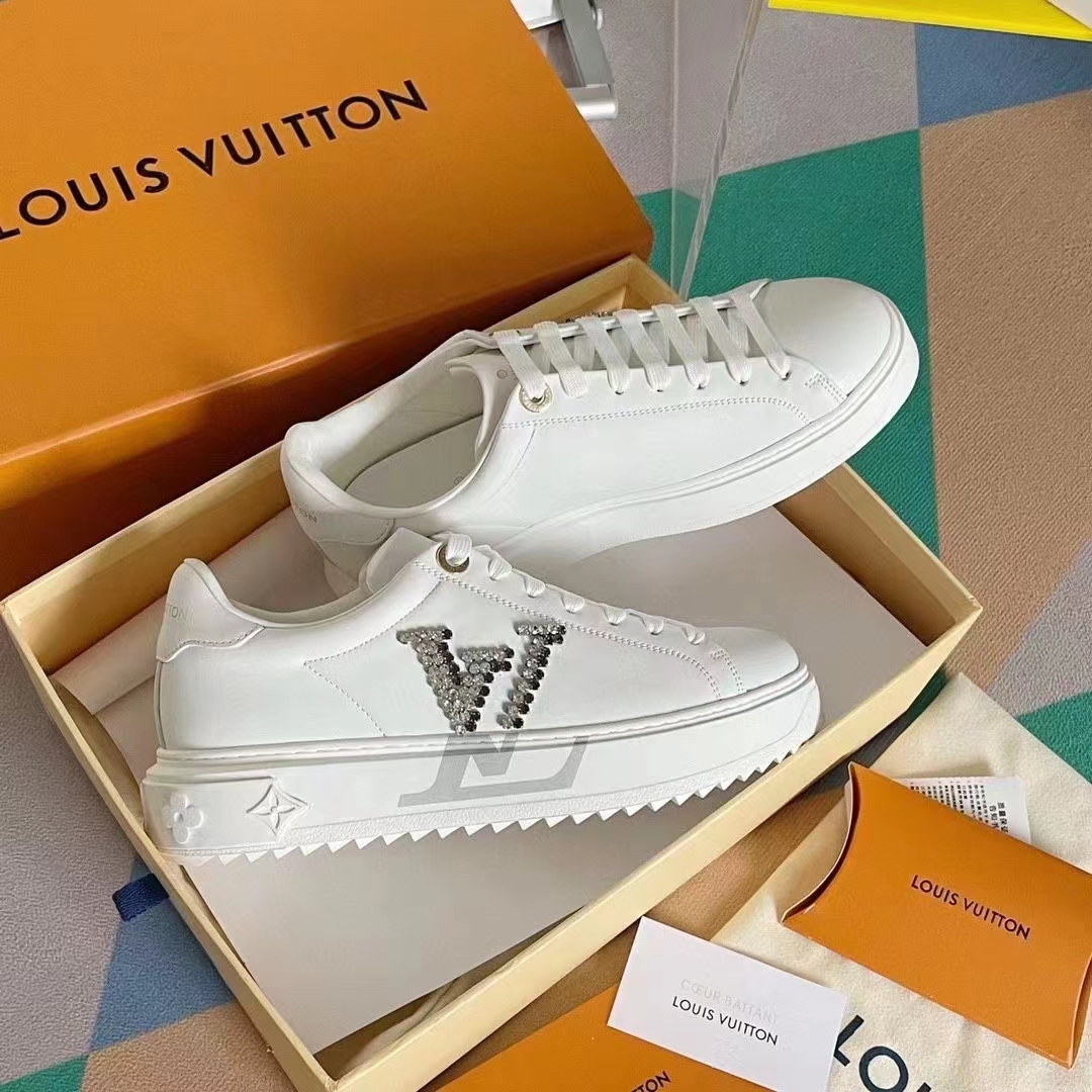Louis Vuitton LV Women Time Out Sneaker Silver Calf Leather Strass