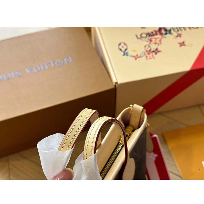 Louis Vuitton LV Women Neverfull BB Peony Pink Monogram Coated Canvas Natural Cowhide Leather