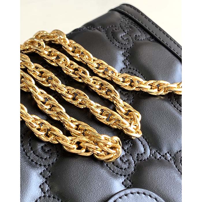 Gucci Women GG Matelassé Leather Small Bag Black Double G