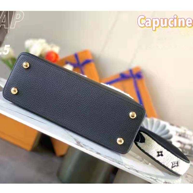 Louis Vuitton LV Women Capucines MM Bag Black Taurillon Leather Shearling Cowhide