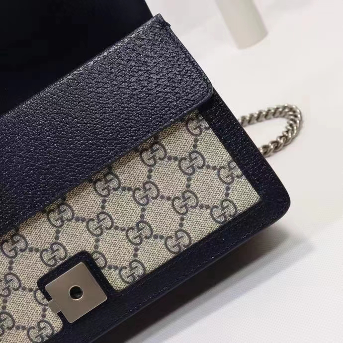 Gucci Women Dionysus GG Small Rectangular Bag Beige Blue GG Supreme Canvas