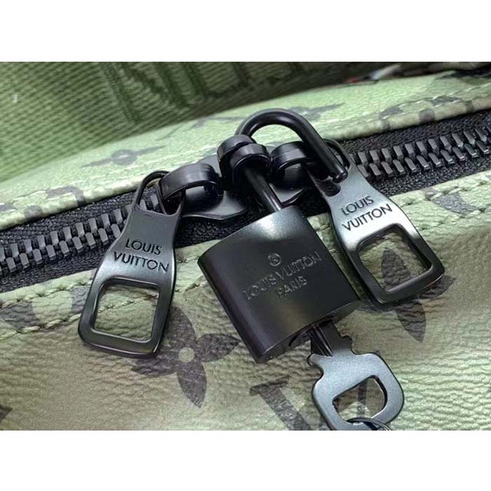 Louis Vuitton LV Unisex Keepall Bandoulière 55 Khaki Green Vermillion Red Monogram Canvas