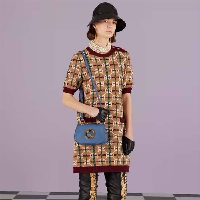 Gucci Women GG Blondie Mini Bag Light Blue Leather Round Interlocking G