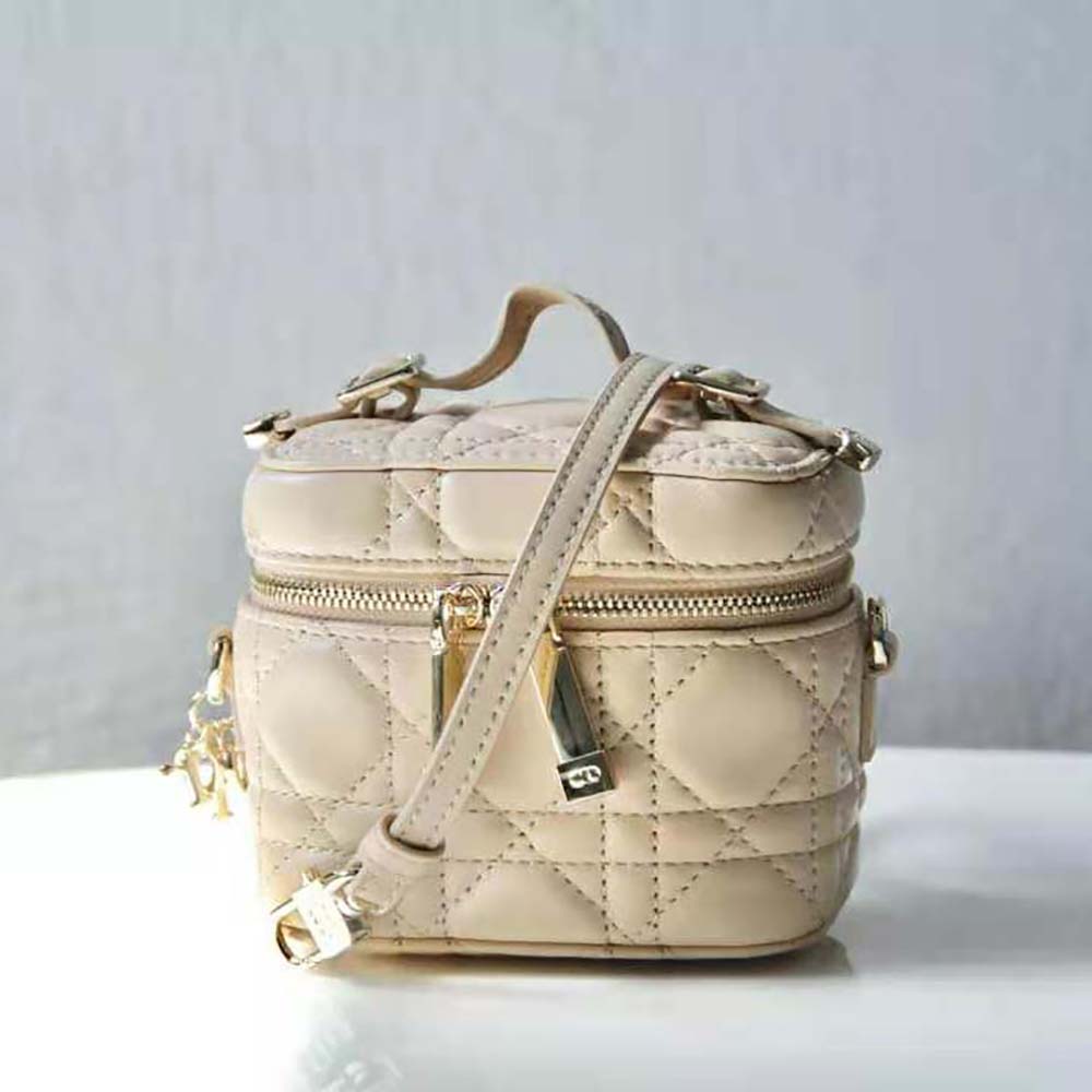 Dior Women Micro Lady Dior Vanity Case Cannage Lambskin-Beige