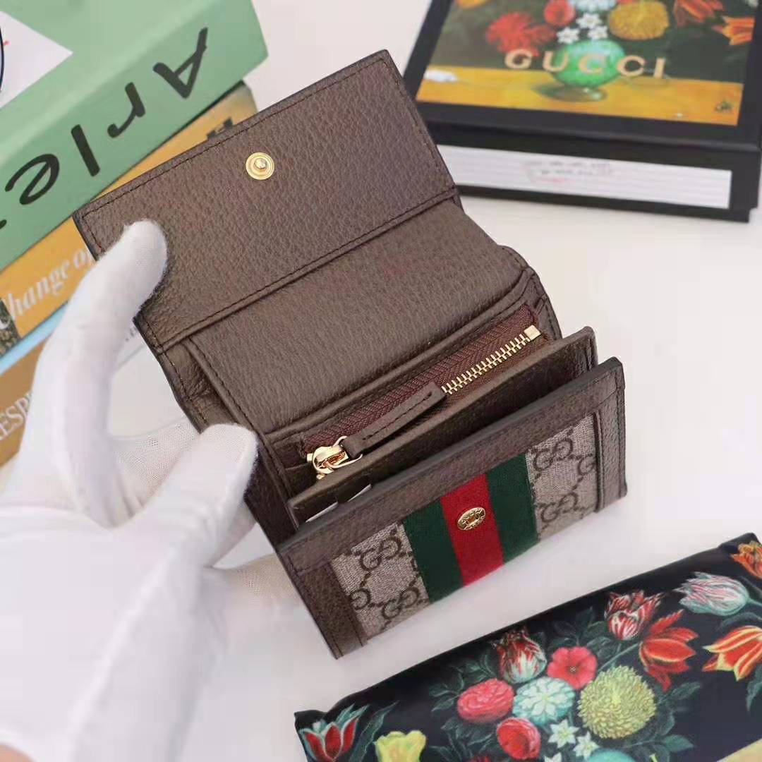 Gucci GG Unisex Ophidia GG French Flap Wallet in Beige/Ebony GG Supreme Canvas