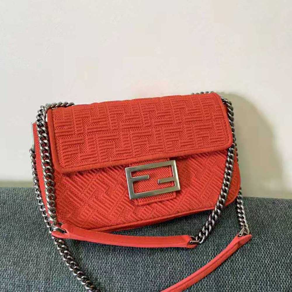 Fendi Women Midi Baguette Chain FF Fabric Bag-Red