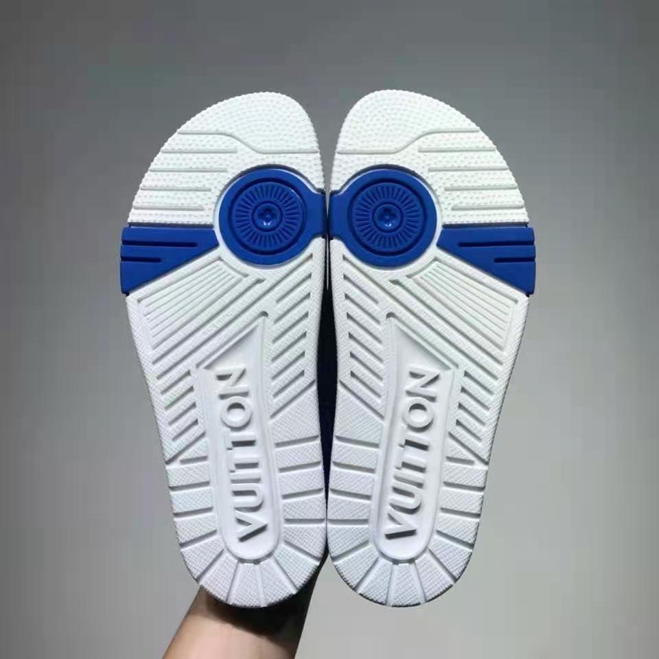 Louis Vuitton Unisex LV Trainer Mule Blue Monogram-Embossed Suede Calf Leather