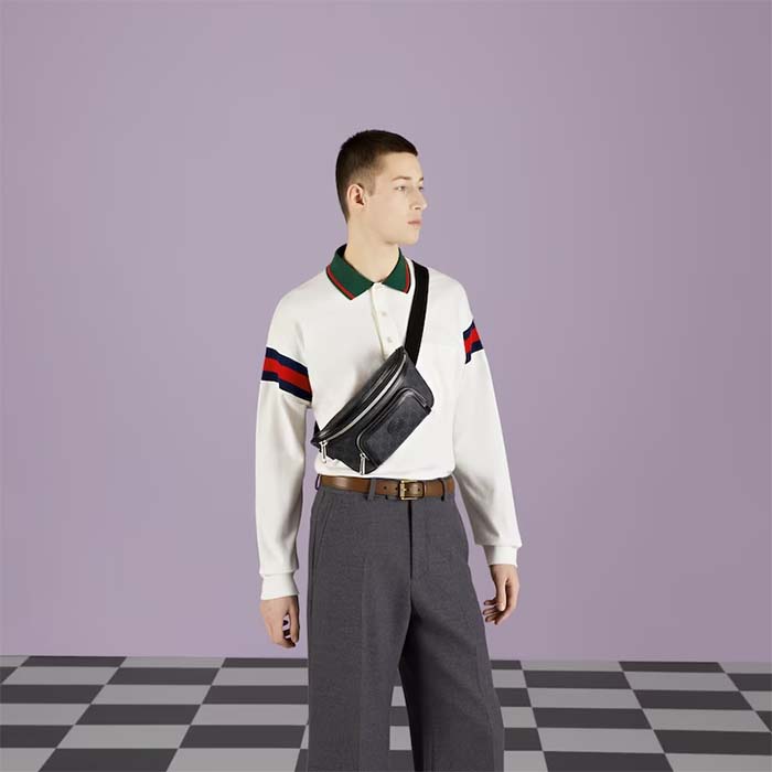 Gucci Unisex GG Large Belt Bag Black GG Supreme Canvas Leather Oval Interlocking G