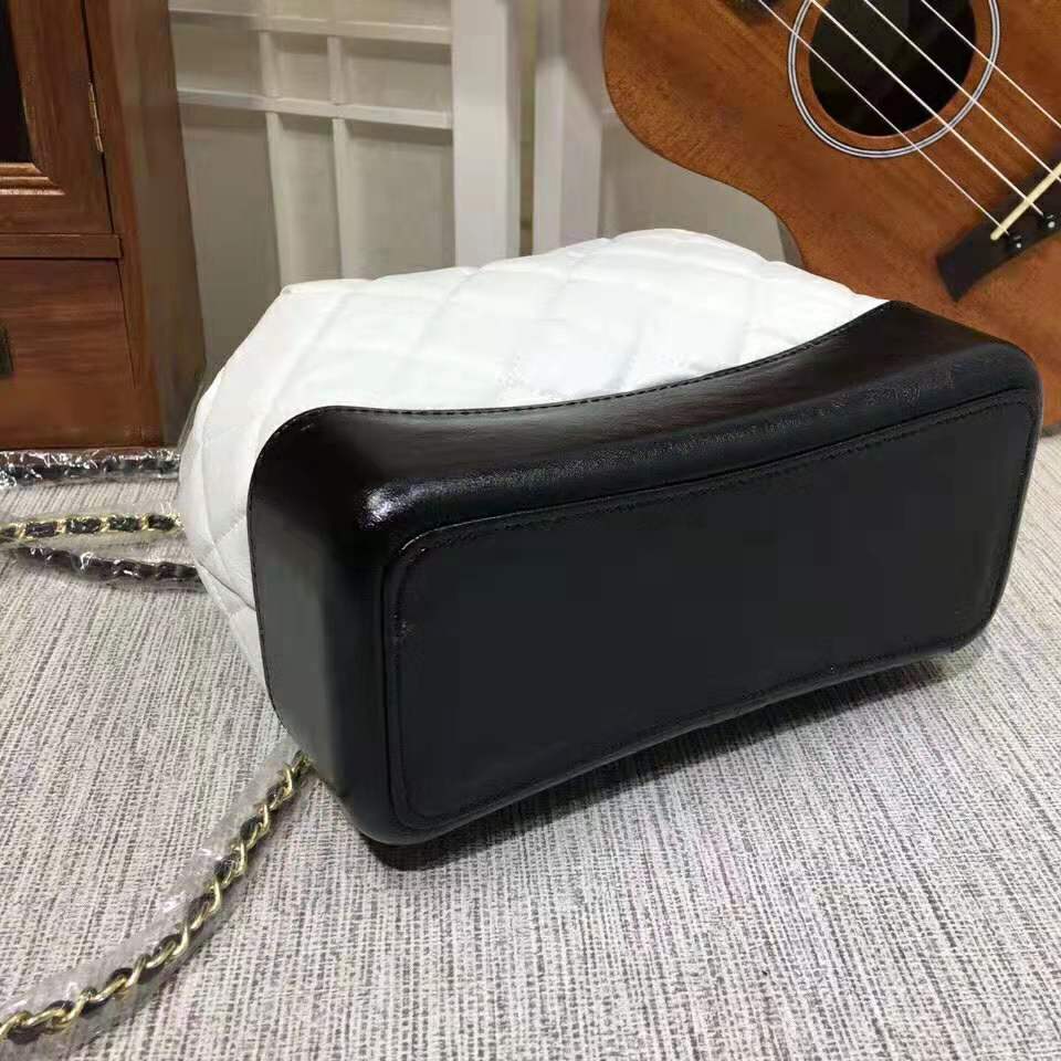 Chanel Women Chanel’s Gabrielle 17 Small Hobo Bag in Calfskin Leather-Black and White