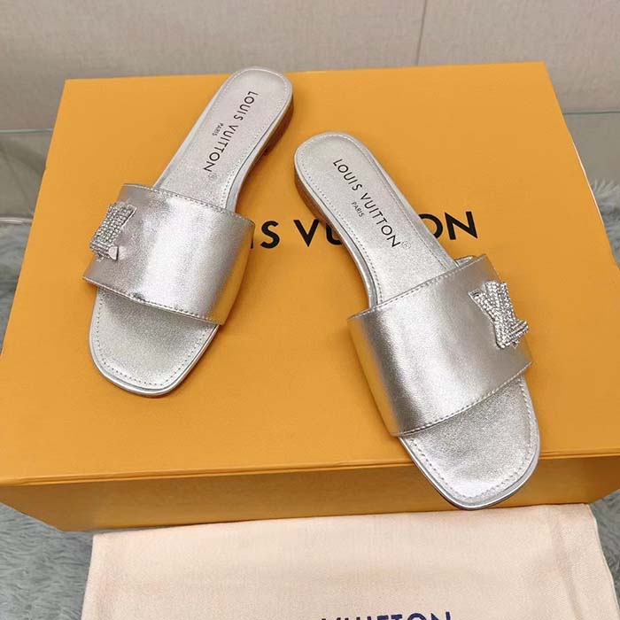 Louis Vuitton Women LV Shake Flat Mule Silver Metallic Lambskin Leather
