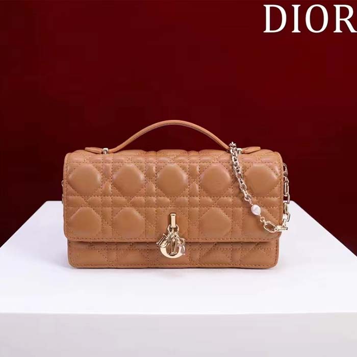 Dior Women CD Miss Dior Mini Bag Medium Tan Cannage Lambskin