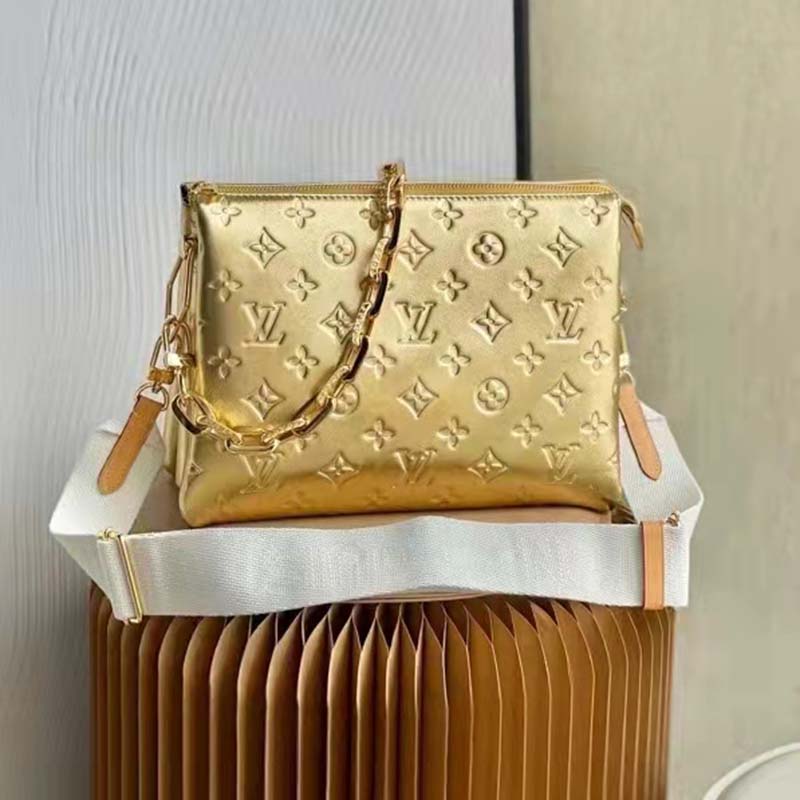 Louis Vuitton LV Women Coussin PM Gold Monogram-Embossed Puffy Lambskin Calfskin