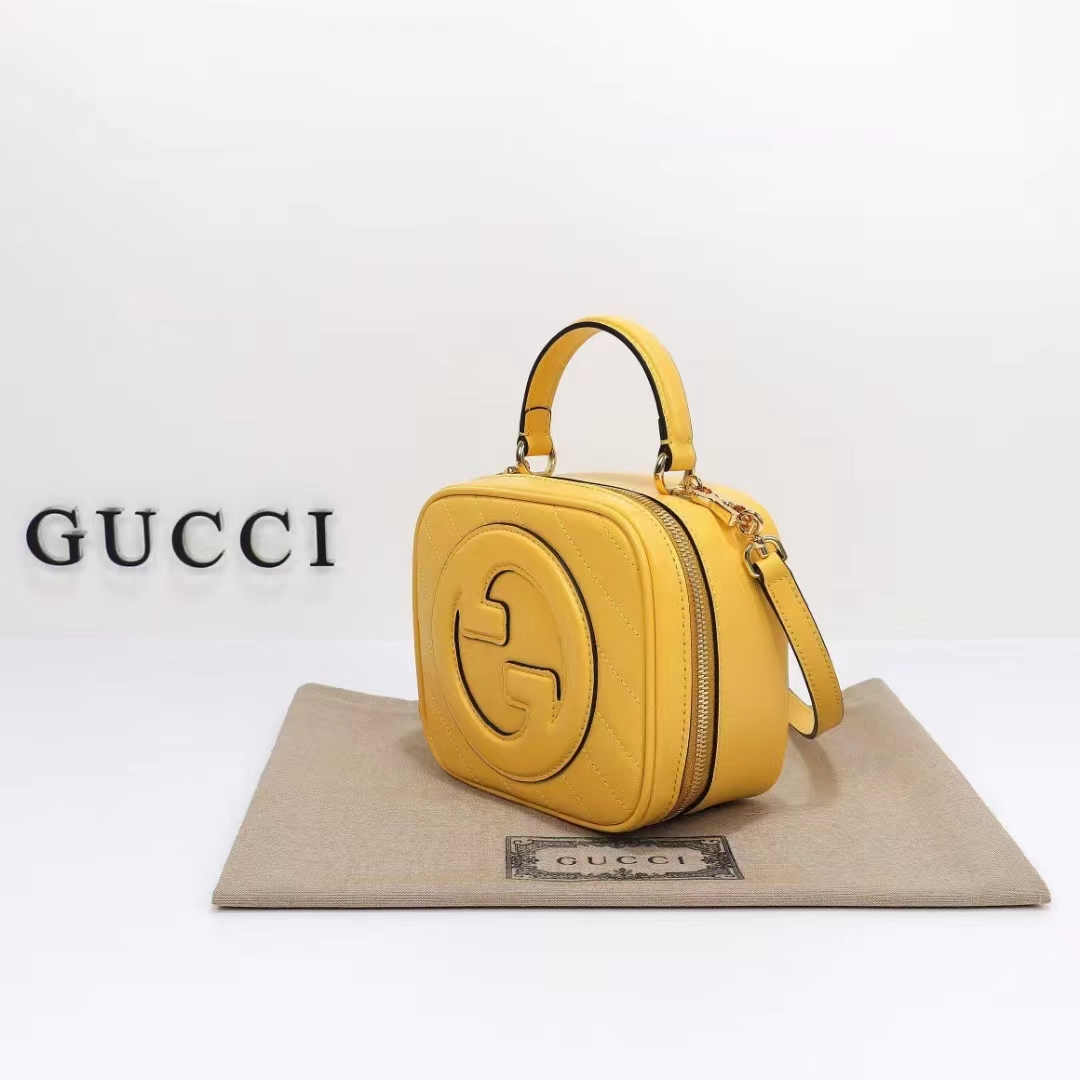 Gucci Women GG Blondie Top Handle Bag Yellow Leather Round Interlocking G