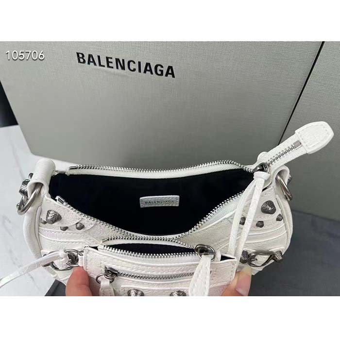 Balenciaga Women BB Le Cagole XS Shoulder Bag White Arena Lambskin