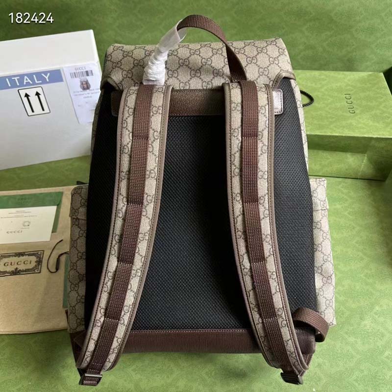 Gucci Unisex Cat Print Skateboard Backpack Beige Ebony GG Supreme Canvas