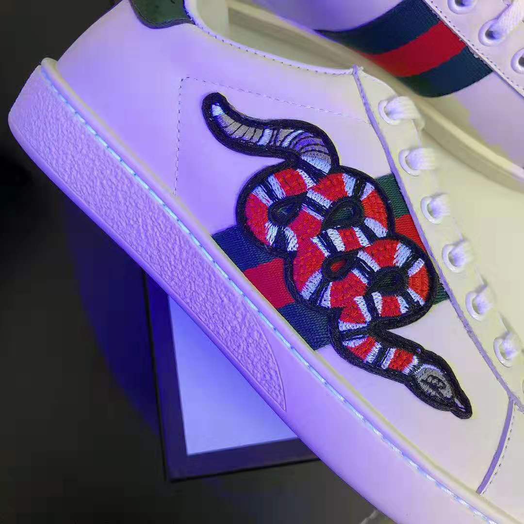 Gucci Men Ace Embroidered Sneaker with Embroidered Kingsnake Appliqué-White