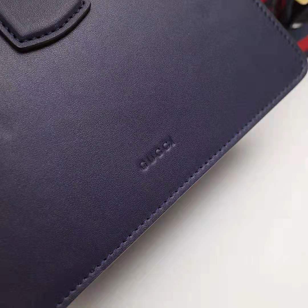 Gucci GG Women Dionysus Medium Top Handle Bag in Blue Gucci Green and Hibiscus Red Leather