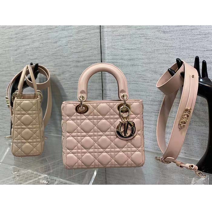 Dior Women CD Small Lady Dior My ABCDior Bag Powder Pink Cannage Lambskin