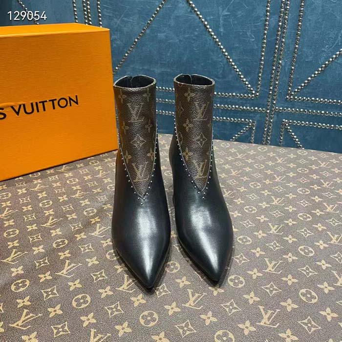 Louis Vuitton Women LV Signature Ankle Boot Black Calf Leather Patent Monogram Canvas