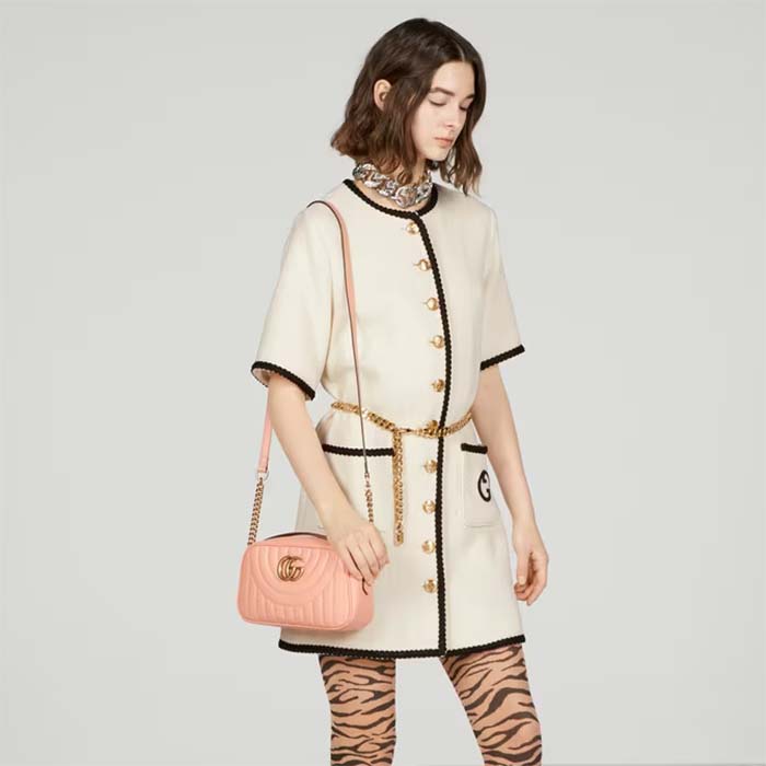 Gucci Women GG Marmont Shoulder Bag Peach Matelassé Round Vertical Matelassé Leather