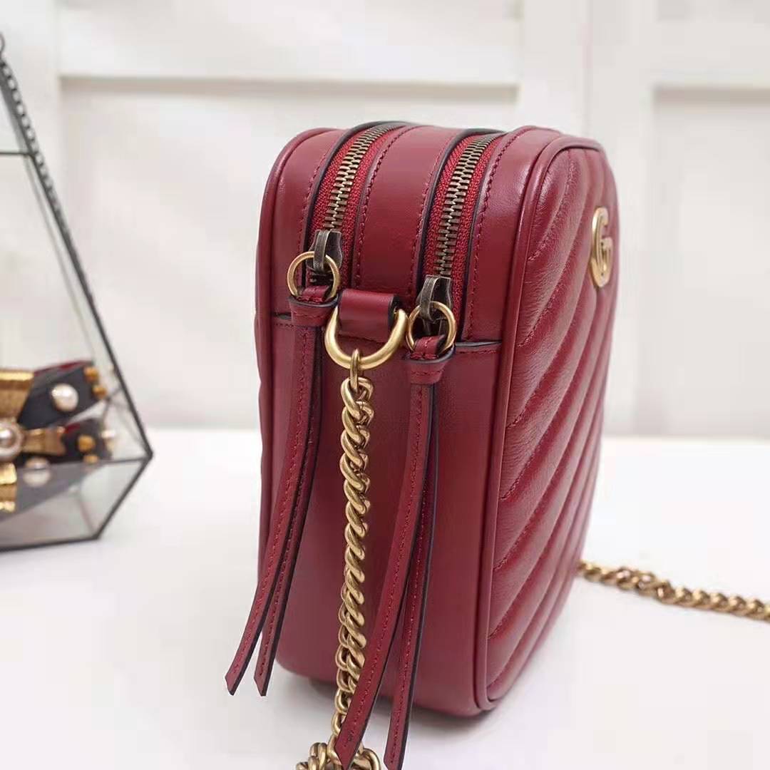Gucci GG Women GG Marmont Mini Shoulder Bag in Red Matelassé Leather