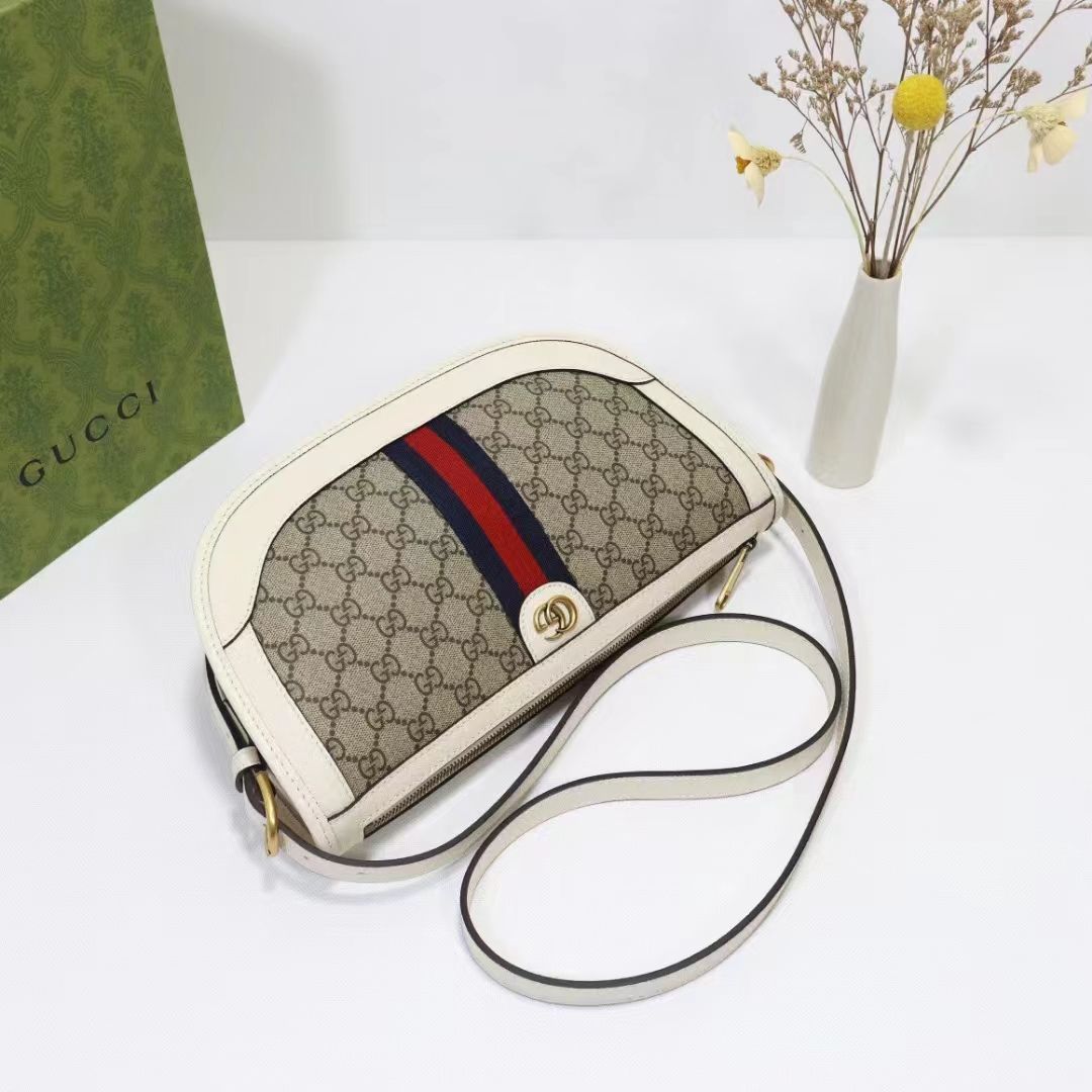 Gucci Unisex GG Ophidia Large Shoulder Bag Beige Ebony GG Supreme Canvas