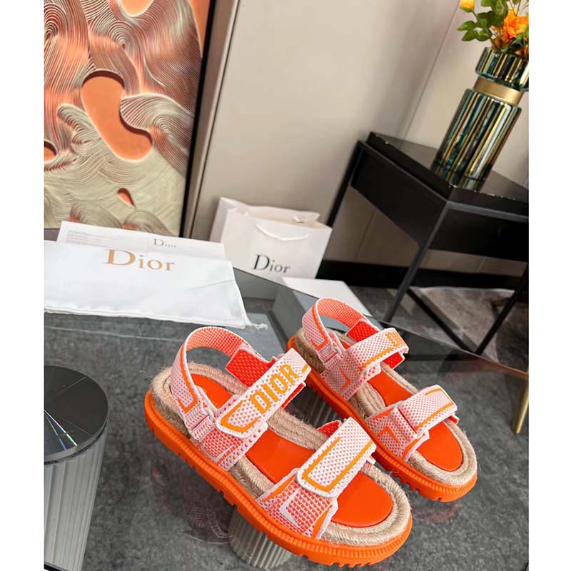 Dior Unisex CD Shoes DiorAct Sandal White Bright Orange Technical Mesh Rubber