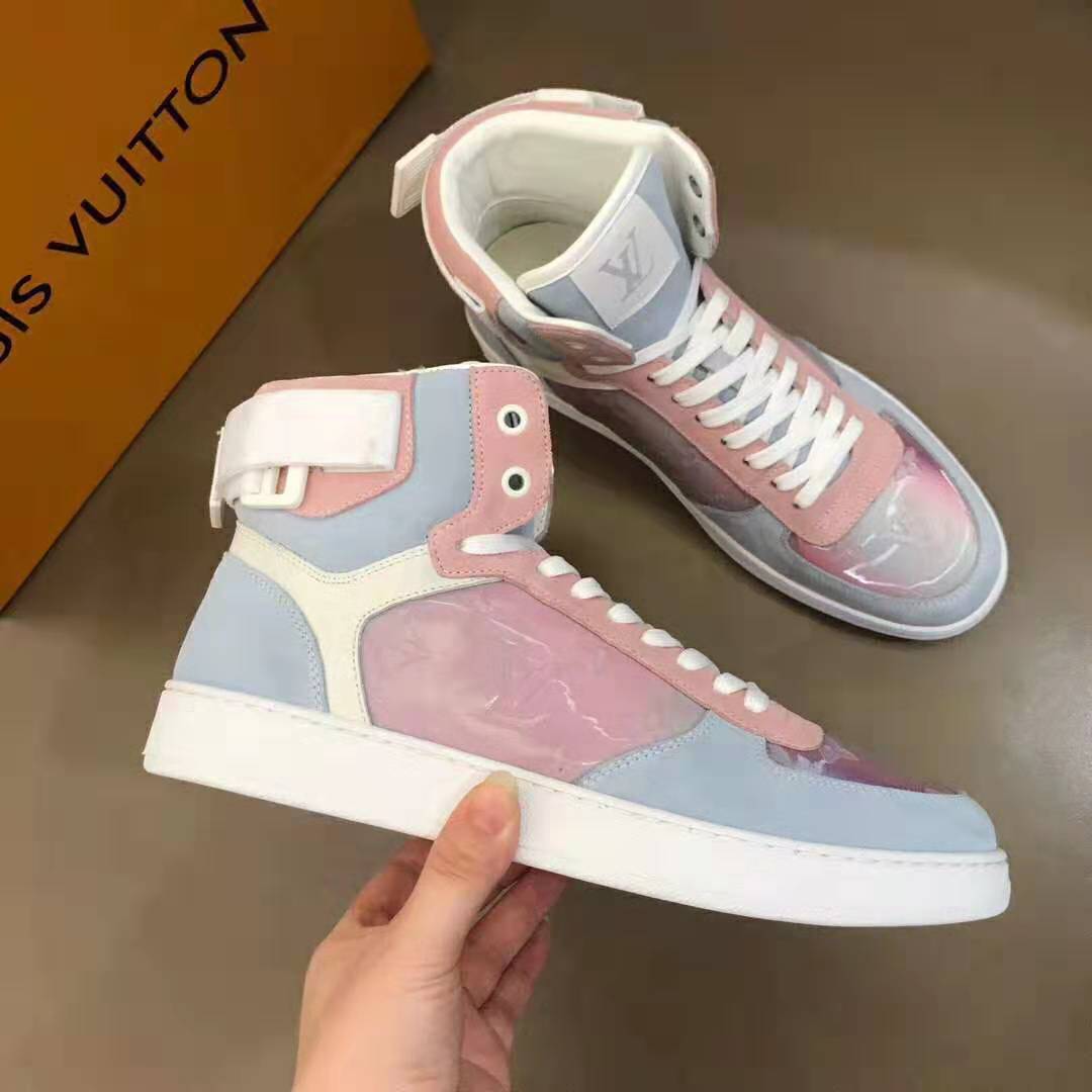Louis Vuitton LV Unisex Rivoli Sneaker Boot Shoes Blue and Pink