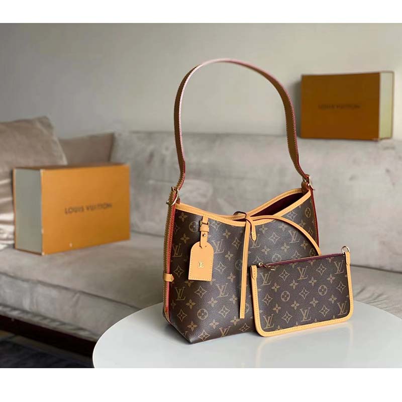 Louis Vuitton Women LV CarryAll PM Handbag Brown Monogram Coated Canvas Microfiber