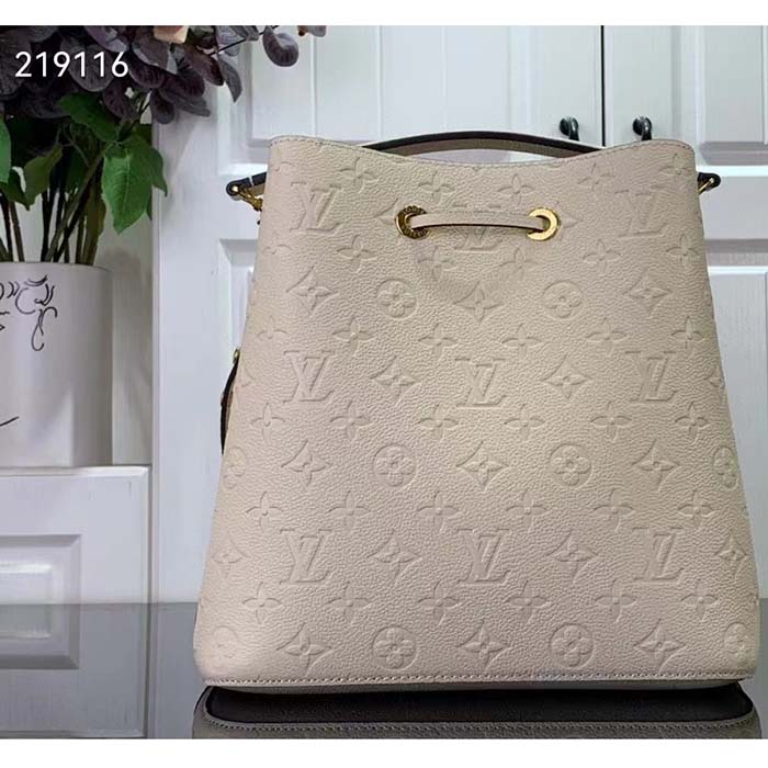 Louis Vuitton Women NeoNoé MM Bucket Bag Crème Beige Embossed Grained Cowhide Leather