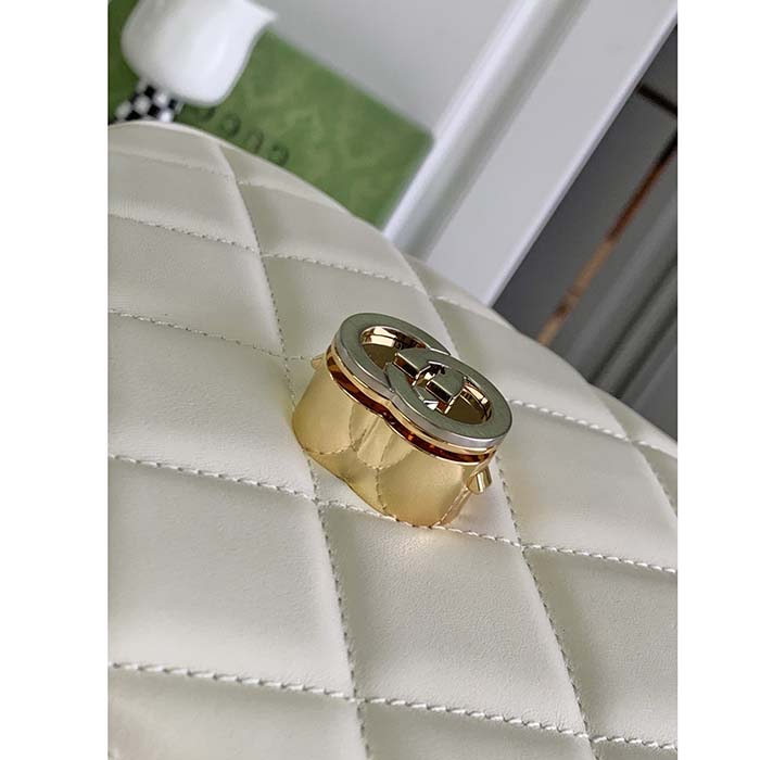 Gucci Women GG Deco Small Shoulder Bag Off White Quilted Leather