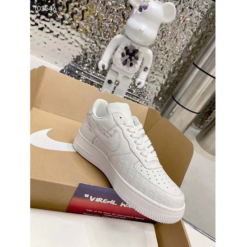 Louis Vuitton LV Unisex Nike Air Force 1 Sneaker White Monogram Embossed Calf Leather