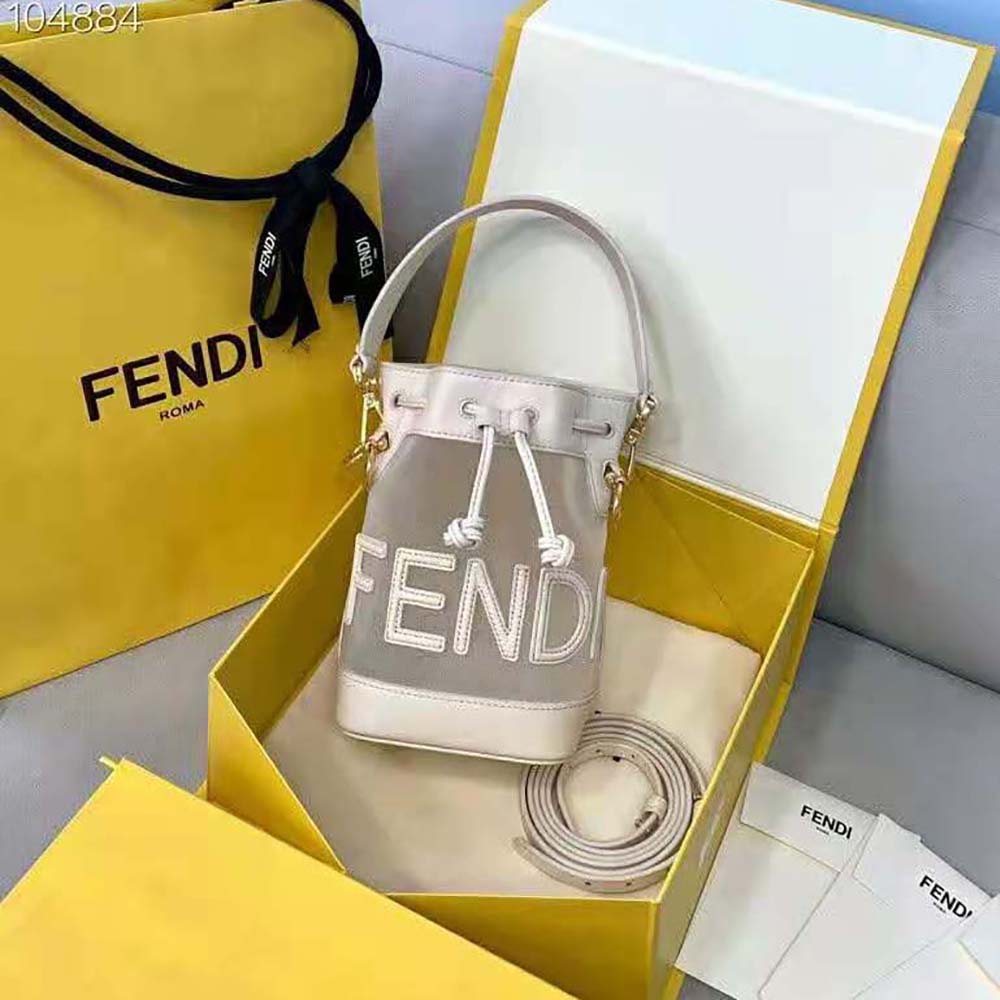 Fendi Women Mon Tresor Leather and Mesh Mini-Bag-White