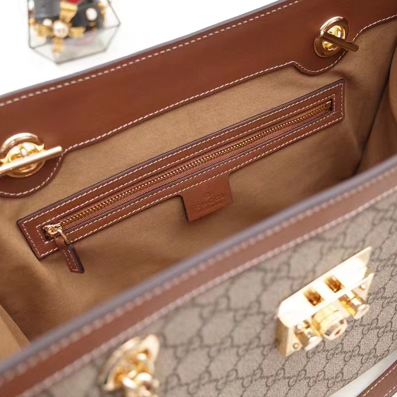 Gucci Women Padlock GG Medium Shoulder Bag Beige Ebony Supreme Canvas