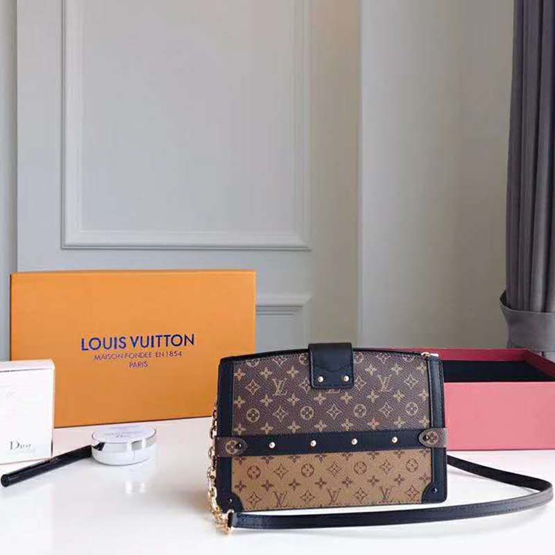 Louis Vuitton LV Women Trunk Clutch Handbag in Monogram and Monogram Reverse Canvas
