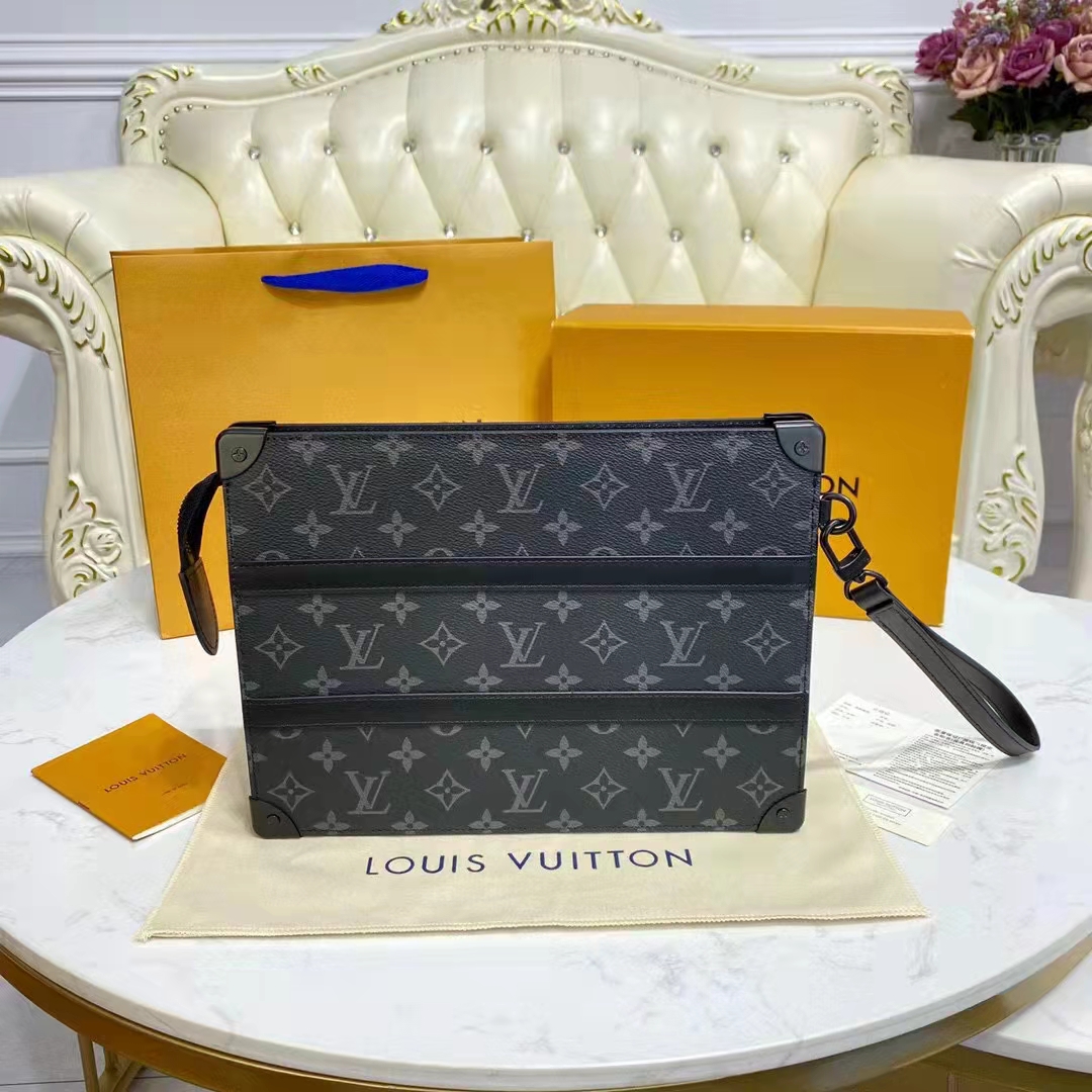 Louis Vuitton LV Unisex Trunk Pouch Black Monogram Eclipse Canvas Leather