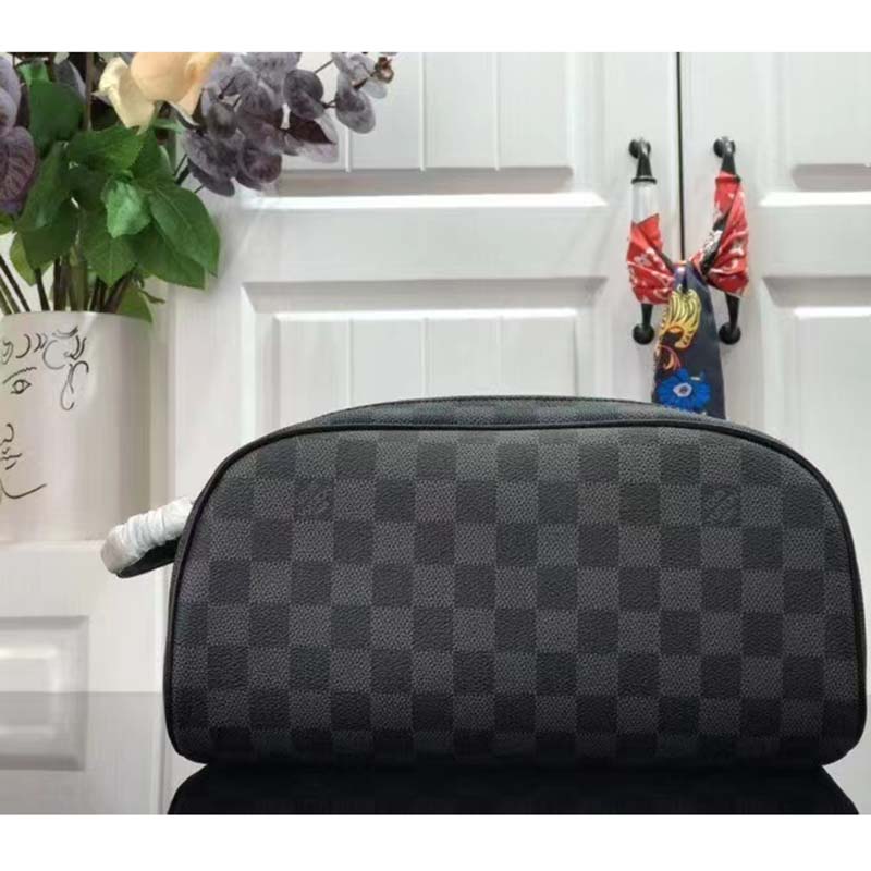 Louis Vuitton LV Unisex Dopp Kit Toilet Pouch Grey Damier Graphite Canvas