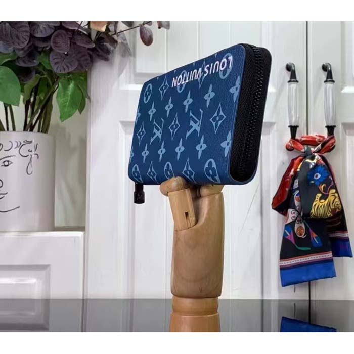 Louis Vuitton LV Unisex Zippy Vertical Wallet Atlantic Blue Monogram Coated Canvas