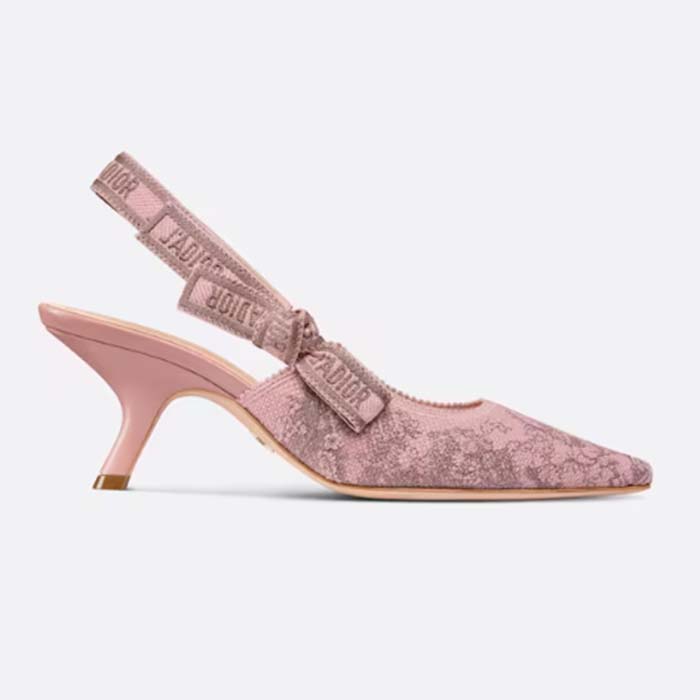 Dior Women CD J’Adior Slingback Pump Pink Gray Embroidered Cotton Toile De Jouy Sauvage
