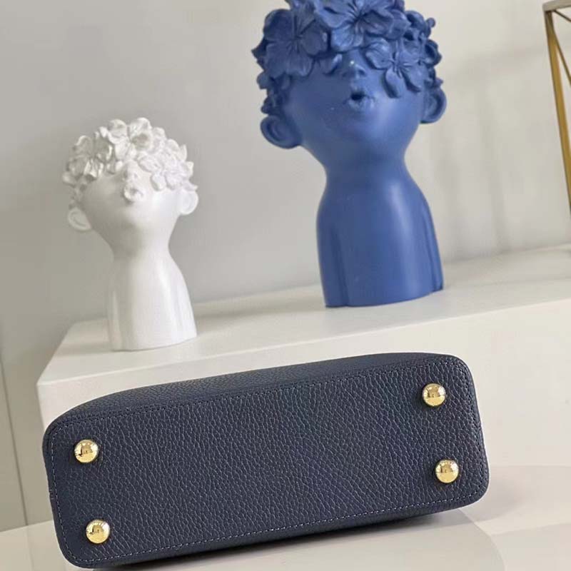 Louis Vuitton LV Women Capucines MM Handbag Blue Navy Taurillon Leather Canvas