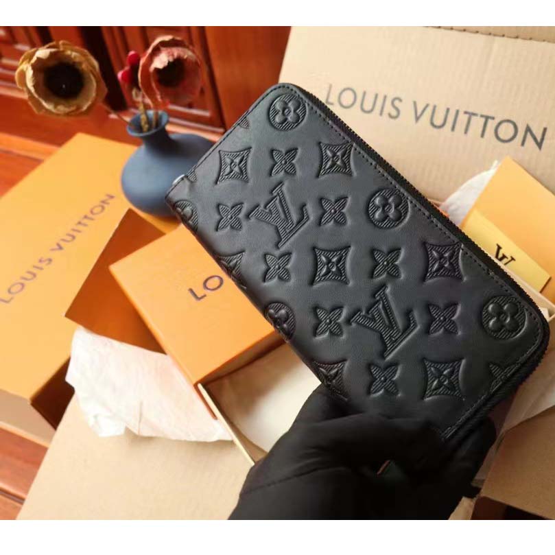 Louis Vuitton LV Unisex Brazza Wallet Vertical Black Monogram Shadow Calf Leather